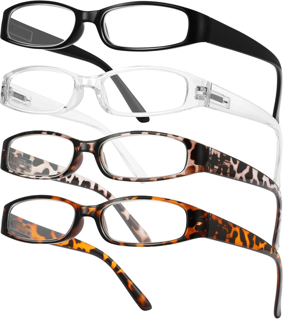 Gaoye 4-Pack Readers for Women, Blue Light Blocking Reading Glasses, Stylish Reading Glasses for Women in 4 Patterns (Black, Clear, Tortoise, Leoprad)