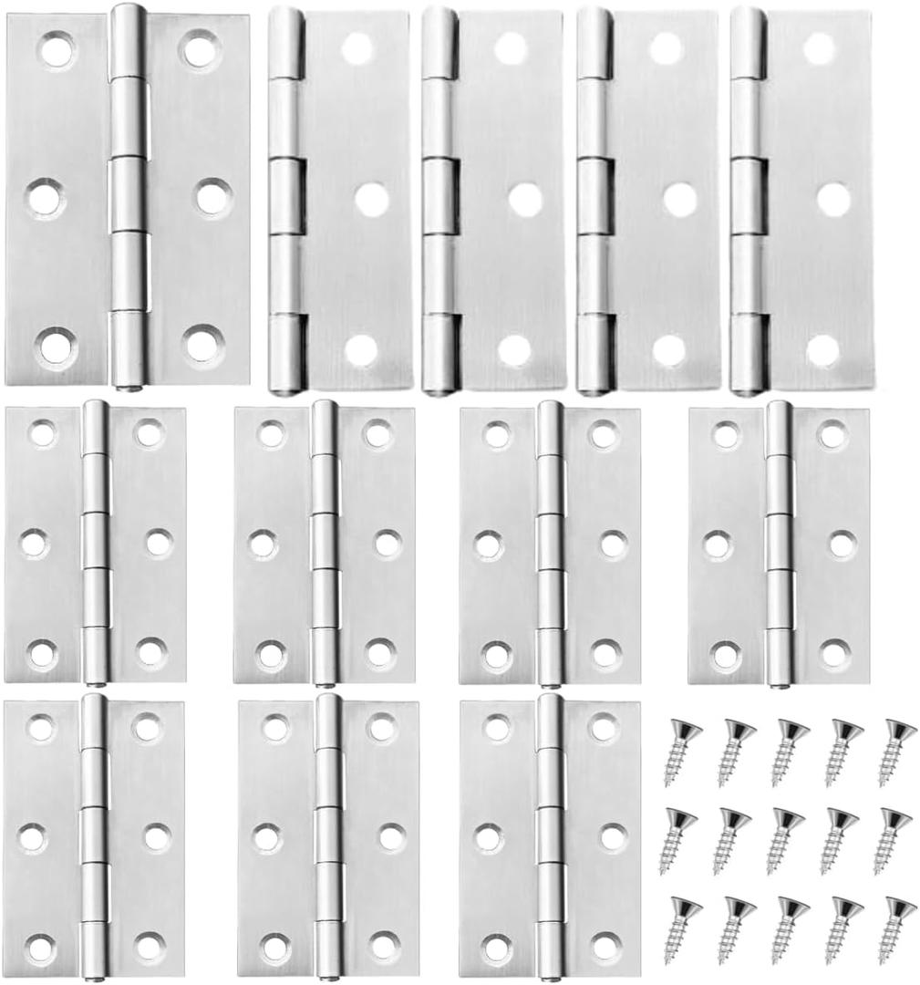 12 PCS 2.5 inches Modern Stainless Steel Hinges, Silver, Brushed, Polished, Surface Mount, 12 Count