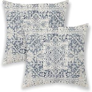 BETGINY Boho Pillow Covers 22x22, Blue and White Ethnic Design Outdoor Decorative Throw Pillows for Couch, Carpet Pattern Decor Cushion Cover 2 Pcs Farmhouse Linen Pillowcase for Bed Car Safa