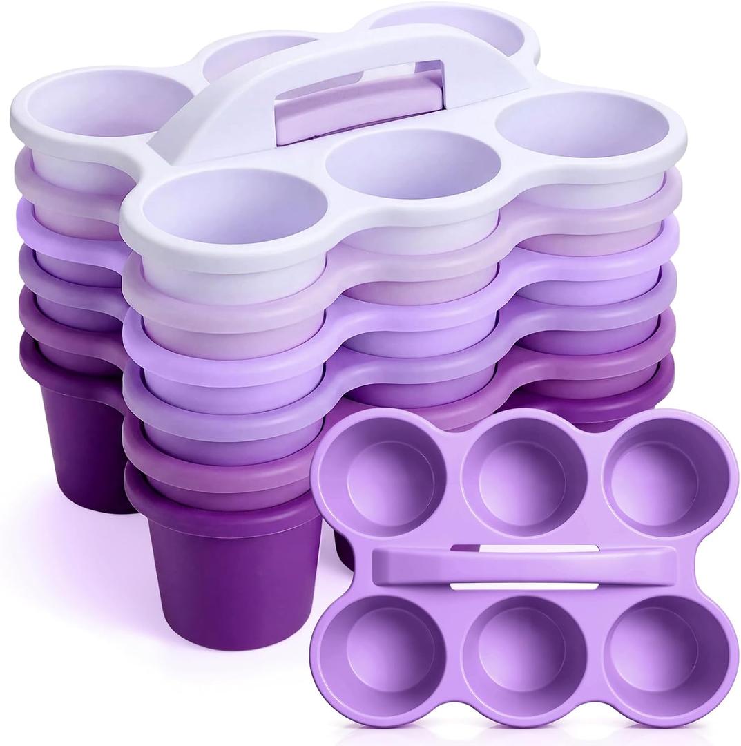 Suclain 6 Pcs Classroom Caddy with Handle Plastic Caddy Organizer with 6 Compartments Drink Cup Caddies Holder Portable Desk Crayon Storage Basket Pin for Teacher Kids Office School(Purple)