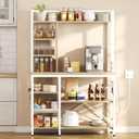 YITAHOME Microwave Stand Bakers Rack w Power Outlet, Coffee Bar Kitchen Freestanding Utility Storage Shelf for Pantry Appliance Spice Pot Pan Organizer w Thickened Counter 6 Hook 39", Oak & White