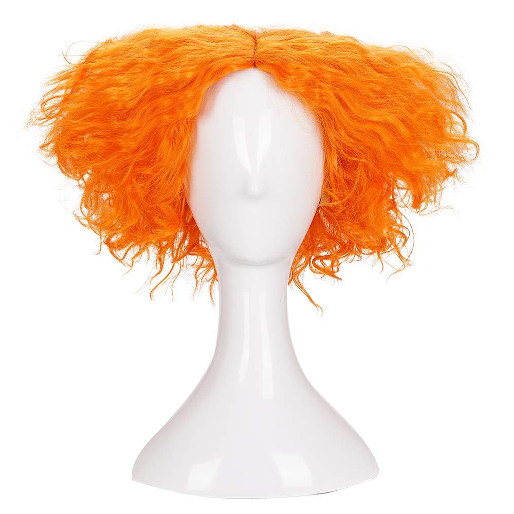 morvally Short Messy Curly Orange Wigs Unisex Heat Resistant Hair for Cosplay Costume Halloween Party