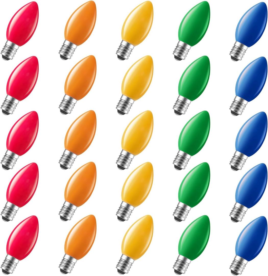 Brightown 50 Pack C7 Led Christmas Lights Bulb Replacement Light Bulbs Multicolor Commercial Light Bulbs, C7/E12 Candelabra Base Fits C7 Christmas Holiday Indoor Outdoor String Lights