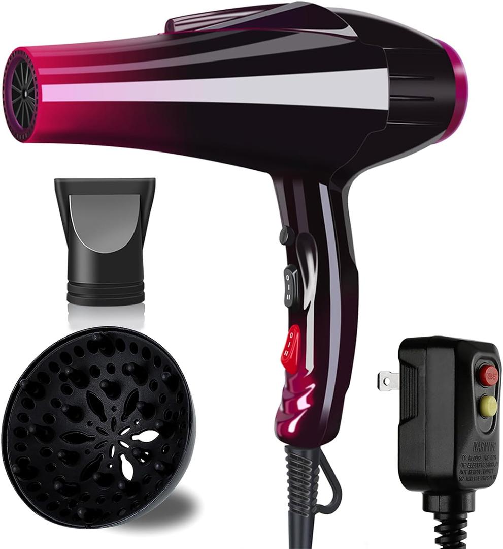 Mannice Hair Dryer, 3500 Watt Professional Salon Ionic Blow Dryer with AC Motor, 3 Heat Settings, 2 Speeds, Cool Shot Button, Tourmaline Ceramic, Concentrator & Diffuser Attachments, Purple, 110V