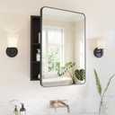 Medicine Cabinet Mirror 20x28 Inch, Black Bathroom Mirror Cabinet with Stepless Adjustable Shelves, Rounded Rectangle Metal Framed, Bathroom Mirror with Storage Recessed or Wall Mount