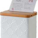 HOME PALETTE Recipe Box with Cards and Dividers Set 4x6 Recipe Holder for Kitchen Counter Metal White Floral Pattern Embossed Recipe Card Box with Wooden Grooved Lid