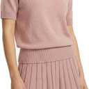 Womens 2 Piece Outfits 2026 Short Sleeve Crewneck Knit Tops And Pleated Mini Skirt Two Piece Sets (Pink, XS)
