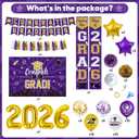 Ouddy Life Graduation Decorations Class of 2026 Purple and Gold Graduation Decoration 61Pcs with Congrats Grad Backdrop Banner Porch Sign Balloons for Graduation Party Supplies College Campus Decor