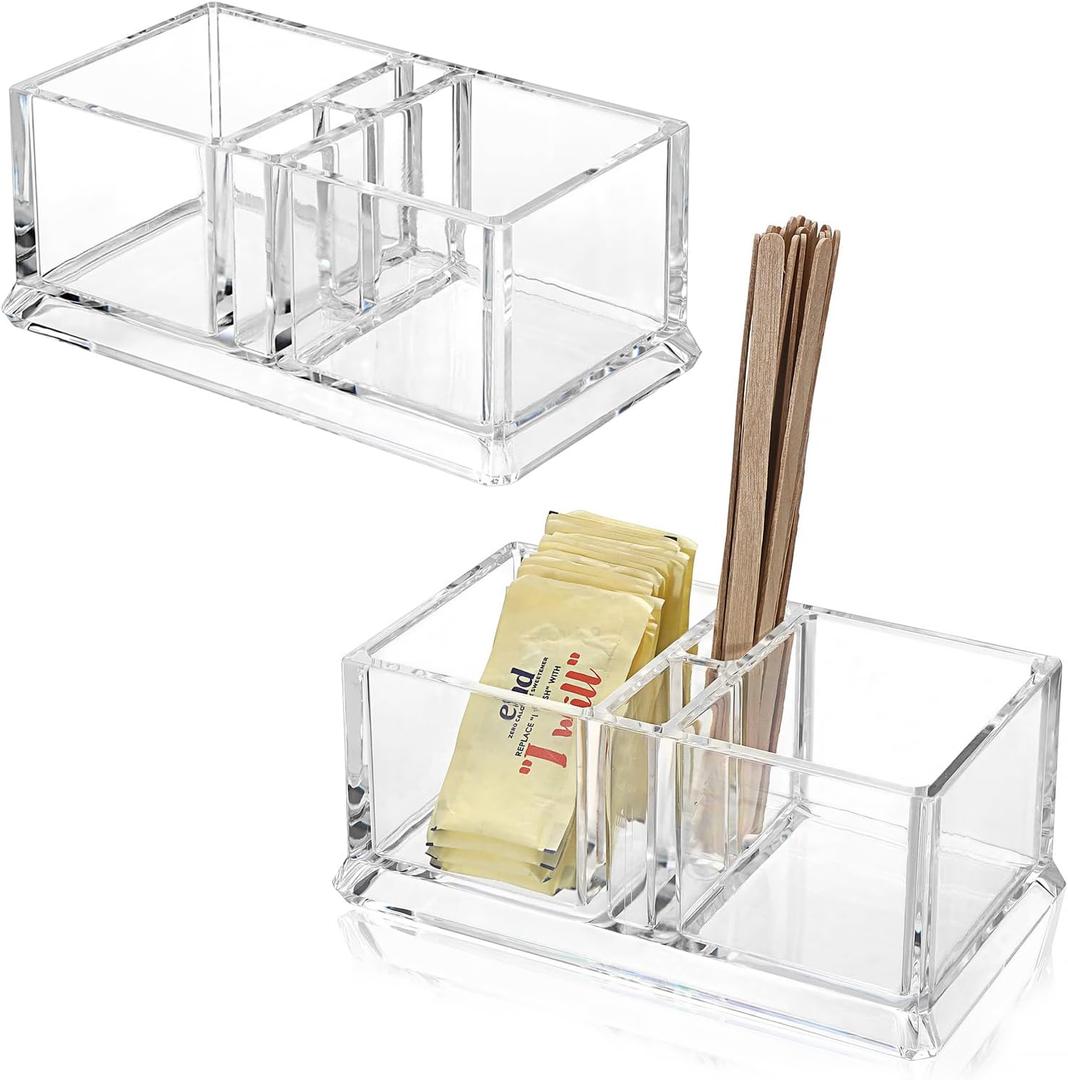 ELLDOO 2 Pack Sugar Packet Holder, Acrylic Sugar Bowl for Restaurant, Tea Bag Organizer, Coffee Stirrers Straws Small Condiments Packet Holder, Sugar Caddy Dispenser for Countertop Coffee Bar
