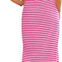 BTFBM Women Casual Summer Dresses Short Sleeve Striped Midi Dresses Decorative Button Ribbed Knit Dresses Party Dresses(Rose Red,X-Large)