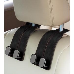 AMINOR 2 Pack Car Seats Hooks for Headrest, 2-in-1 Premium Leather Car Headrest Hanger with Metal Hooks, Car Seat Back Storage Hooks for Purses, Handbags, Phone (Black)