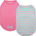 KYEESE 2Pack Dog Shirts Striped T Shirt Cotton Tank Top Soft Tee for Small Dogs Lightweight Clothes Sleeveless Dog Vest, Medium,Pink+Striped (Medium (7-13lbs))