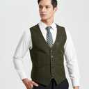 HISDERN Men's Suit Vest Plaid Dress Vest for Men Slim Fit Formal Business Waistcoat Tuxedo V-Neck Solid Vest for Wedding (Medium)
