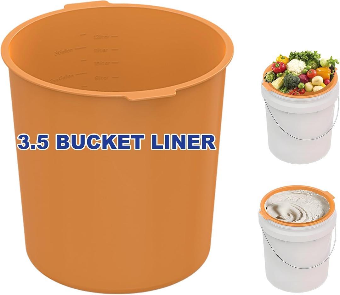 3.5 Gallon Silicone Bucket Liner - Reusable Mixing Liner for Concrete, Mortar, Grout, Paint, Food Grade Non-Stick, Easy to Clean & Durable (Orange, 3.5 Gallon)