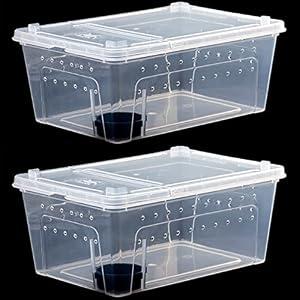 Critter Keeper 2-Pack, Cricket Cage & Reptile Feeding Box 12.59"x8.66"x5.9" Transparent Portable Plastic Snake Habitat Escape-Proof Ventilated Design for Gecko, Tarantula, Scorpion, Spider, Frog