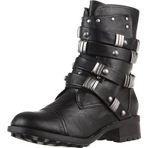 Skechers Lunacy Dragon Tattoo Black Buckled Faux Leather Combat Boots, 7