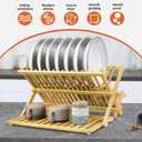 KKTONER Bamboo Dish Drying Rack with Utensil Holder 3 Tier Collapsible Drainer Rack with Dish Drying Mat for Kitchen Counter (Natural)