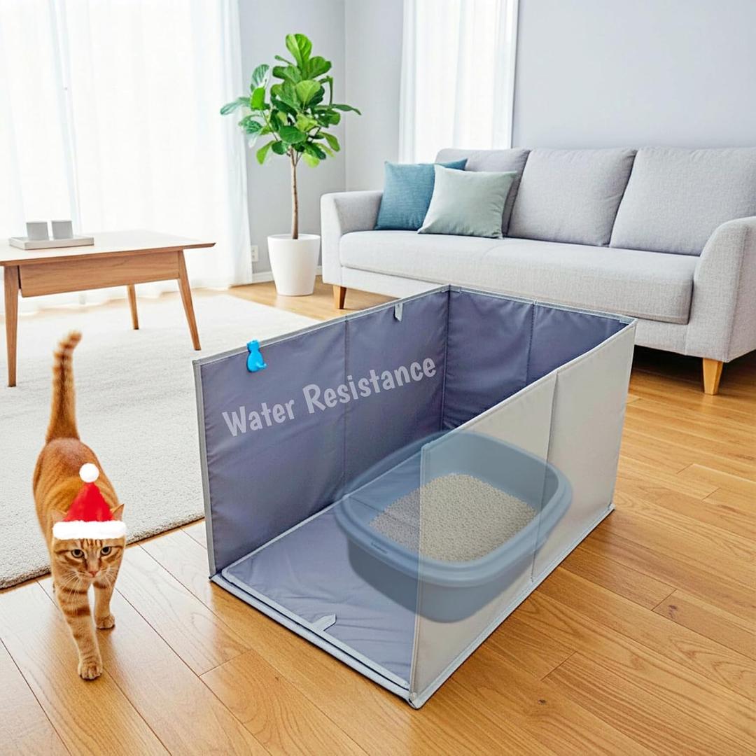 Less-Mess Cat Litter Box Enclosure, Open Top High Side, 26''x17''x17'' Extra Large Water Resistance Splash Guard for Cat Litter Boxes (Grey)