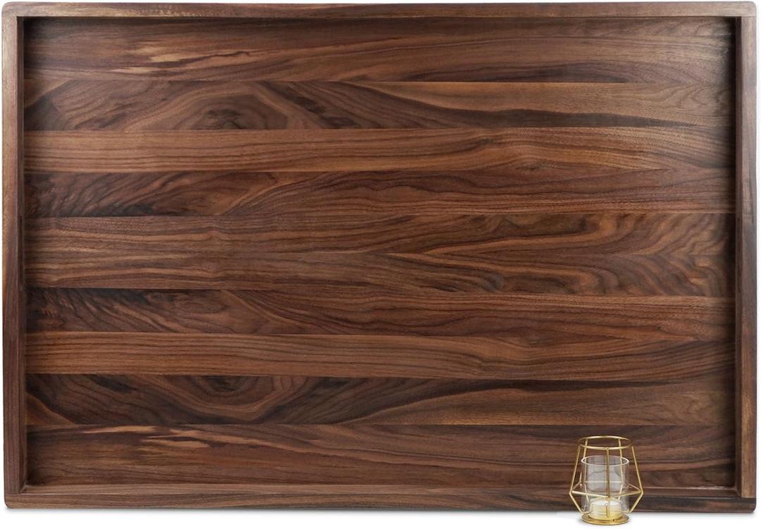38"x 26" Extra Large Rectangle Black Walnut Wood Ottoman Tray
