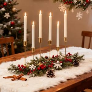 Brass Gold Candlestick Holders, Metal Taper Candle Holders Set of 6, Vintage Modern Candle Sticks Holder Decor for Table Centerpiece, Fireplace Mantel Wedding Housewarming Gift, Candlelit Dinner Décor