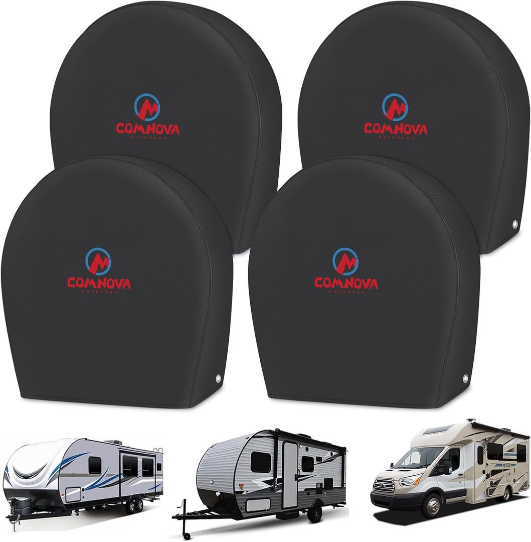Comnova RV Tire Covers 4 Pack - 600D Tough Tire Wheel Cover Protector for RV, Truck, SUV, Trailer, Camper, Boat and Van, Heavy Duty & Waterproof Tire Cover, Fits Tire Diameters 23-25 Inch
