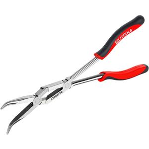 BILITOOLS 13" Extra Long 45 Bent Nose Pliers, Double Joint Long Reach Pliers with Serrated Jaws, Angled Needle Nose Pliers for Tight Space Access