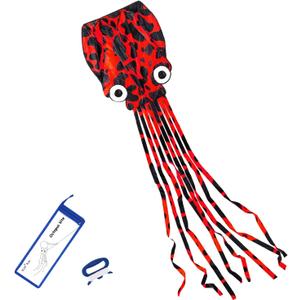 Kizh Kite Octopus Large Frameless Soft Parafoil Kites for Kids and Adults Easy Flyer Kite for Beach Park Garden Playground 150 Inchs Long Perfect Outdoor Fun (Red)