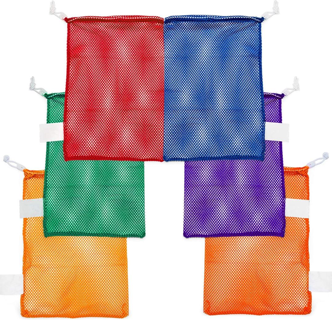 Champion Sports Mesh Equipment Bag  Heavy-Duty Nylon Drawstring Bag with Lock & ID Tag, Breathable Storage Sack for Balls, Swim Gear, Laundry & Toys, Multiple Sizes & Colors (Set of 6 (12" x 18"), Assorted Set)