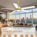 LANMEL 52'' Ceiling Fan with Lights and Remote, Low Profile Modern Ceiling Fan Gold, 6 Speed, Reversible, 3000k-6000k LED, Quiet DC Motor Ceiling Fans for Indoor Outdoor Bedroom Living Room
