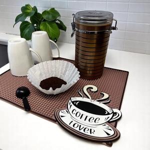Coffee Bar Mat 16"x12"  0.30in Thick Non-Slip Rubber Countertop Protector, Spill-Proof Durable Kitchen Mat for Coffee Station, Barista Mat, Glass Drying & Bar Accessories (Cafe Au Lait)