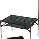 iClimb Extendable Folding Table Large Tabletop Area Ultralight Compact with Hollow Out Tabletop for Camping Backpacking Beach Concert BBQ Party, Three Size (Black - XL + Hanger)