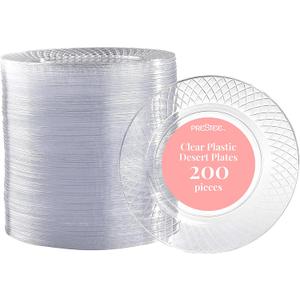 Prestee 200 Clear Dessert Plates - Disposable Heavy Duty, 6.25 Inch Elegant Wedding Cake Plates, Durable Round Party Plate for Appetizers and Events, Premium Small Plate for All Occasions