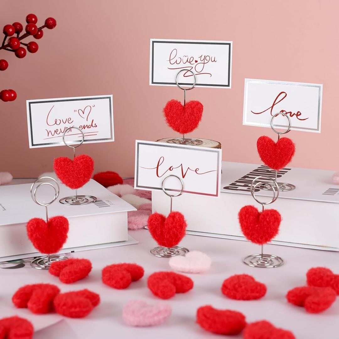 YLOLUL 20 Set Valentine's Day Place Card Holder Mini Heart Table Number Holders Wire Table Picture Photo Holder with Heart Shaped Menu Memo Clips for Wedding Bridal Shower Party