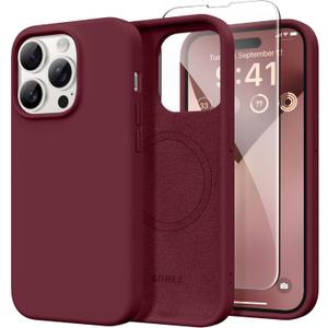 GONEZ Magnetic for iPhone 14 Pro Max Case, [Compatible with MagSafe] Anti-Scratch Microfiber Lining & Screen Protector, Shockproof Slim Phone Silicone Cover 6.7 inch, Maroon