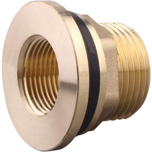Brass Bulkhead Fitting - 3/4" NPT Female x 1" Straight Male Thread Water Tank Connector with 2 Rubber Rings for Water Tower Tank Barrels (pack of 1)