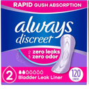 Always Discreet Incontinence Panty Liners for Bladder Leaks, Size 2, Very Light Absorbency, 120 Count