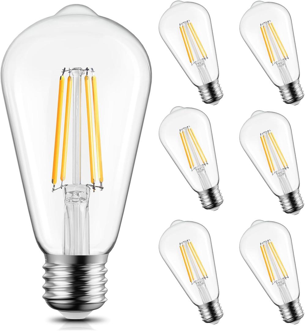 Brightown 6 Pack LED Edison Light Bulbs, 6W, Equivalent 60W, High Bright 2700K Warm White,750 Lumens, Non-Dimmable, E26 Base ST58 Antique Filament Bulbs with 80+ CRI for Ceiling Fan Bathroom Porch