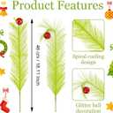 12 Pcs Christmas Tree Topper - 18" Christmas Tree Picks and Sprays Lime Green Curly Stems with Red Ball Artificial Xmas Decorations for Vase Fillers Wreath Home Party Holiday Docor