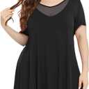 MONNURO Womens Short Sleeve V Neck Sexy Tops Casual Loose Plus Size Tunics Basic T-Shirt for Legging (2X, Black)
