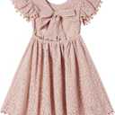 Niyage Backless Toddler Dress Open Back Girls Lace Bow Tie-Back Pom Pom Flutter Sleeves Party Princess Dresses (3T), Dusty Pink 