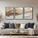 Large Framed Abstract Wall Art for Living Room, Premium Crystal Porcelain Canvas Print Set of 1, White Brown Modern Design - Perfect for Bedroom, Office, Hallway - 16x24 inch
