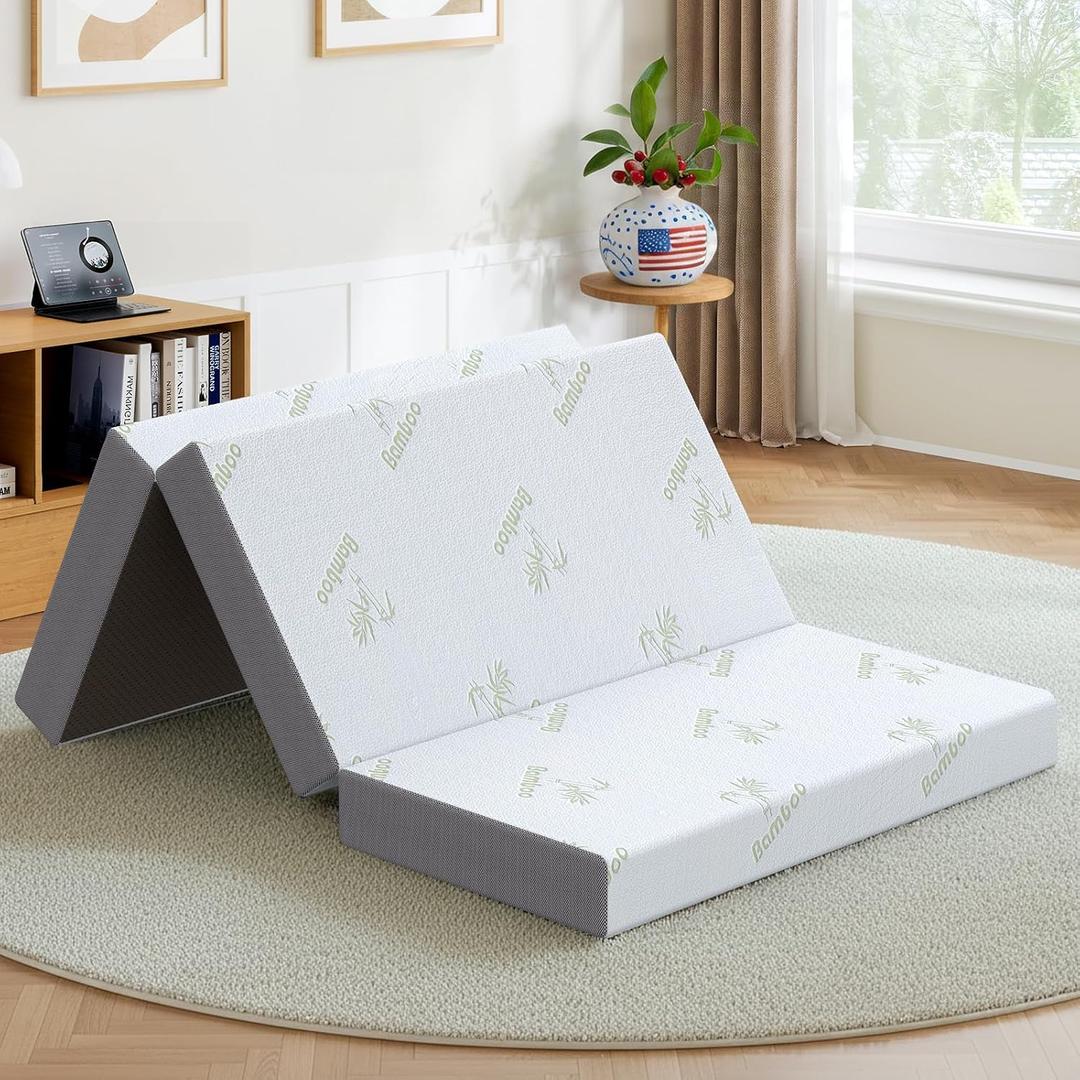 6 Inch Trifold Memory Foam Mattress, Portable Folding Mattress in a Box, Removable Washable Cover for Guest Room, Bunk Bed, Yoga Mat & RV Trips, Full (73" x 52" x 6")