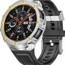 Silicone Band with Stainless Steel Case Cover Compatible with Samsung Galaxy Watch 7 44mm Bands Protective Case Cover for Men (Sliver & Gold)