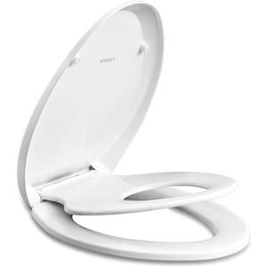 Elongated Toilet Seat with Toddler Seat Built In, Slow Close, Fits both Adult and Child, Potty Training Seat, Magnetic Kids Seat and Cover, Plastic, White