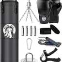4FT Punching Bag for Adults/Kids, Unfilled Heavy Punching Bag, Boxing Bag Set with Punching Gloves, Wraps, Chain, Ceiling Hook for MMA Kickboxing Boxing Karate Muay Thai Taekwondo (Black)