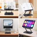 ASIEIT Book Stand for Reading, Acrylic Adjustable Book Holder with 360 Rotating Bases & Elastic Page Clips, Foldable Multifunctional Display Stand for Bible, Laptop, Recipe, Tablets, Textbook