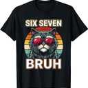 Cool Retro Six Seven Bruh Cat Sunglasses Meme 67 T-Shirt XXL