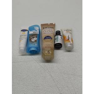 Jergens Daily Moisture Dry Skin Moisturizer, Handcraft Blends Pine Essential Oil. Jergens Natural Glow +Firming Self Tanner Body Lotion. Secret Fresh Antiperspirant Deodorant. CETAPHIL Everyday Sunscreen Tinted Lotion
