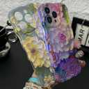 RoyMonkey Magnetic Case for iPhone 16 Pro Compatible with MagSafe - Aesthetic Aurora Flower Pattern - Full Camera Protection Wavy Glossy Phone Case Cover, Pink