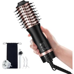 Slopehill Mini Travel Dual Voltage Hair Dryer Brush,1000 Watts Hot Air Brush with European Plug, Ionic Hair Dryer and Styler for Women, Oval Barrel 2 Heat & 2 Speed Settings for International Travel (Black)